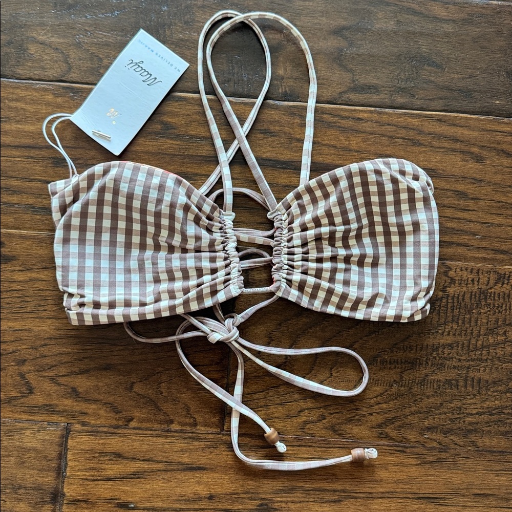 Maaji Brown and White Checkered Bikini Top size m reversible